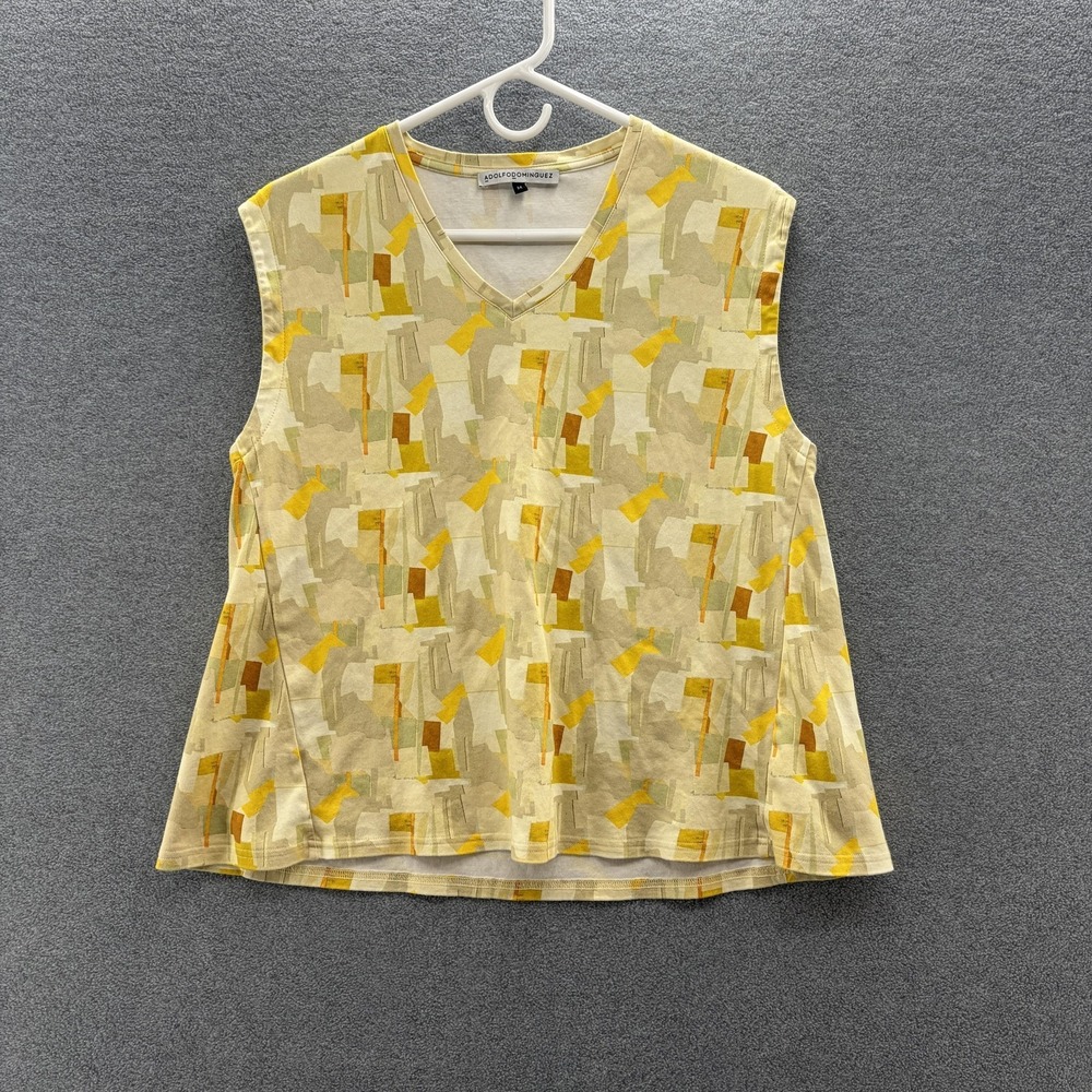 Adolfo Dominguez Top Women Medium Yellow Geo Art Print Cotton Relaxed Swing Tee